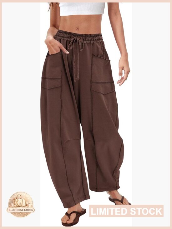 Pants - Women's Barrel Sweatpants High Waisted Baggy Wide Leg Lounge Pants Horseshoe